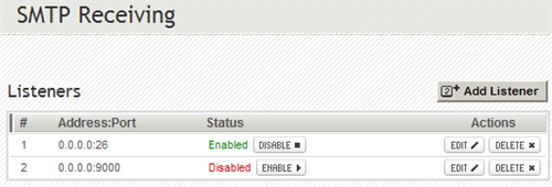 SMTP Receiving Listeners Section