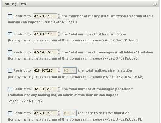 WebAdmin AdminLimitsMailingLists png