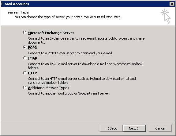 Choose 'POP3' as your server