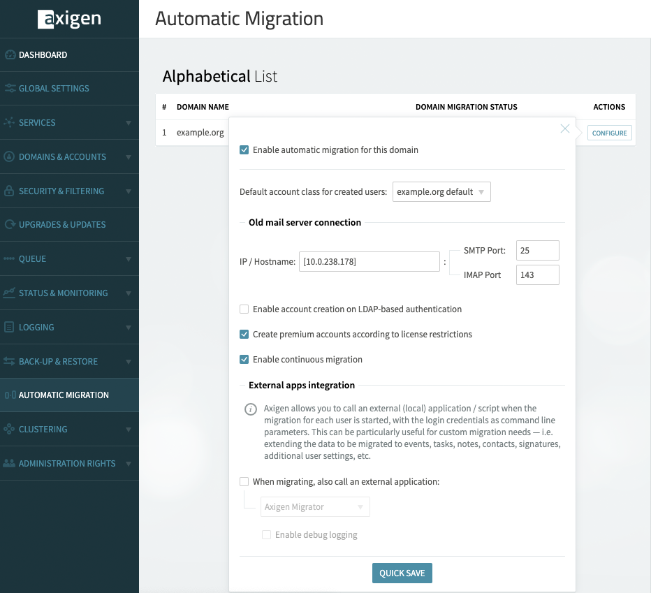 Configuring automatic migration