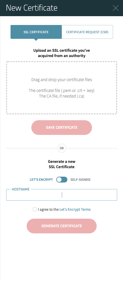 Create new SSL certificate choose type