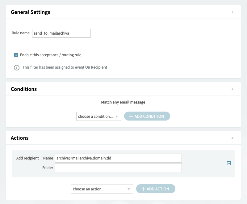 Axigen MailArchiva Acceptance / Routing Rule