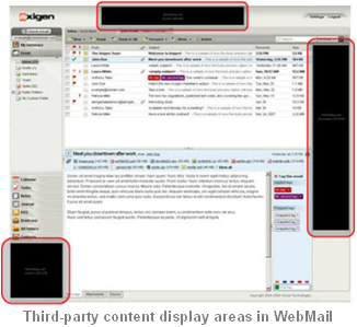 Third-party content display areas in WebMail
