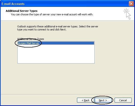 Outlook integrating with AXIGEN Mail Server